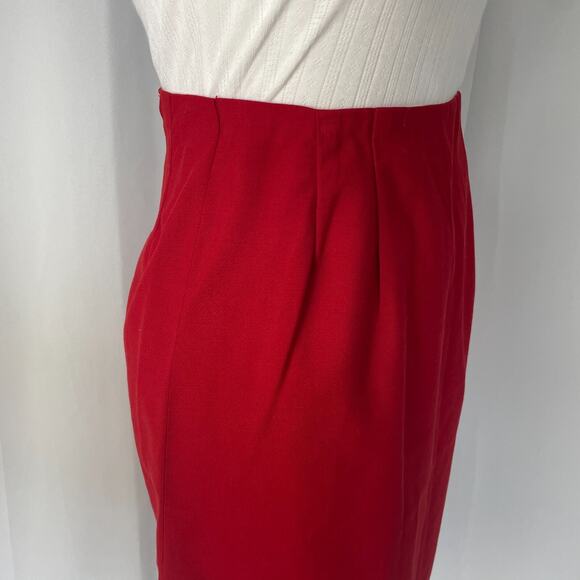 Vintage Skirt Size XS Red Solid A Line Knee Length Retro Secretary High Rise - Picture 4 of 14